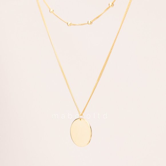 18K Gold Double Chain Gold Necklace with Pendant - Picture 5 of 8